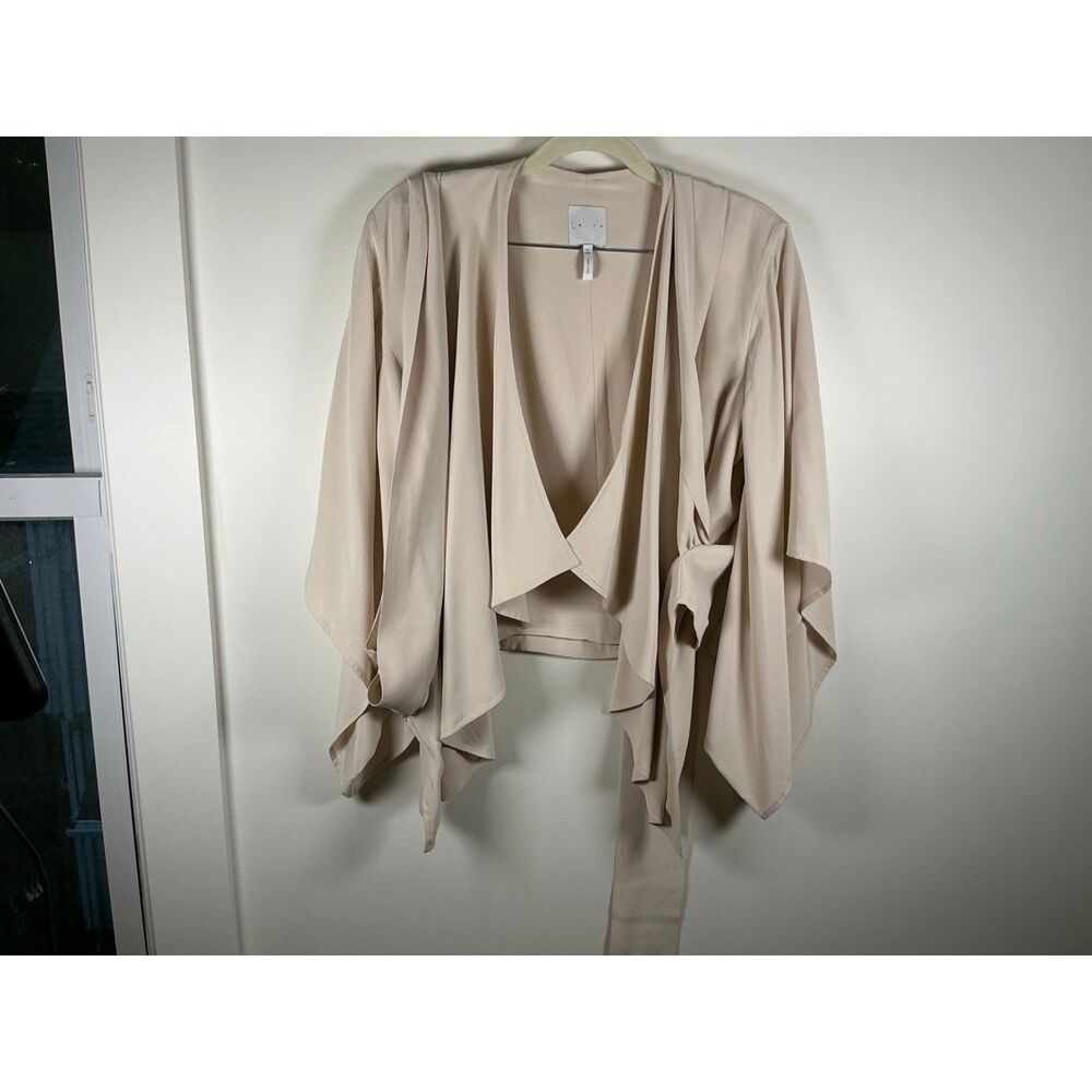 LEITH Women's Beige Draped Open Front Kimono Jacket Medium